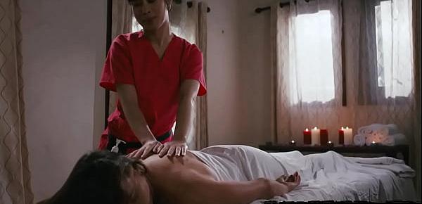  Oriental lesbian masseuse pussylicking and tribbing mature client